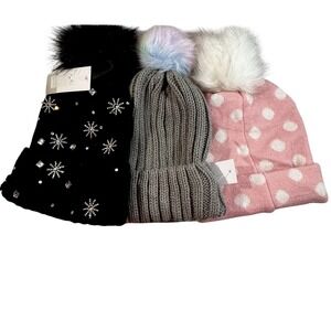Pom Beanies 3-Bundled By BP & Tucker Tate, One Size Fits all. Multi Colors,  NEW
